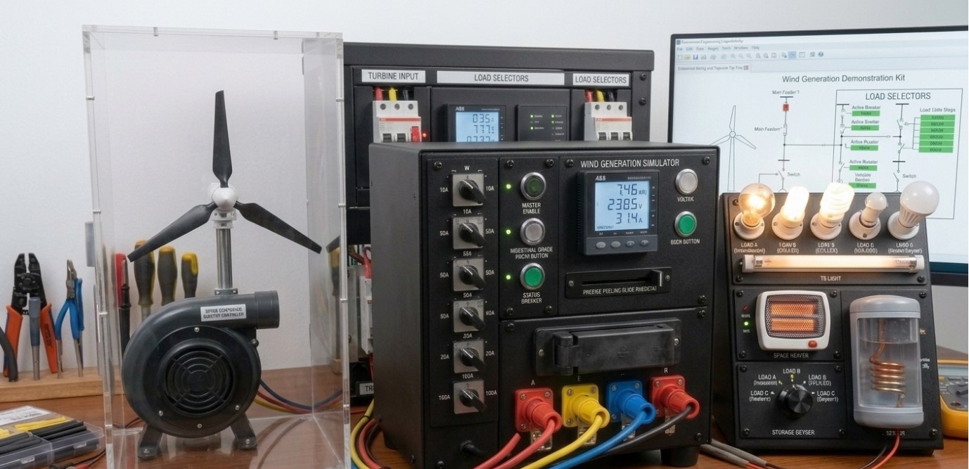 Demonstration Kit for Wind Generation (Wind Turbine with Blower and Electrical Load)set of incandescent lamps  tube light Cfl led light heater and geyser